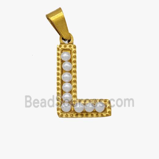 Stainless Steel letter Pendant pave Resin Pearlized Bead, Gold Plated