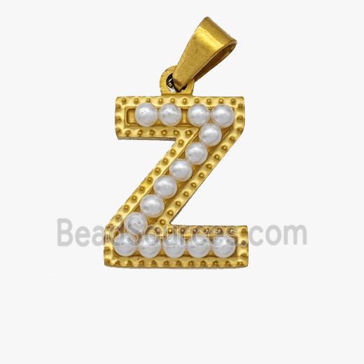 Stainless Steel letter Pendant pave Resin Pearlized Bead, Gold Plated