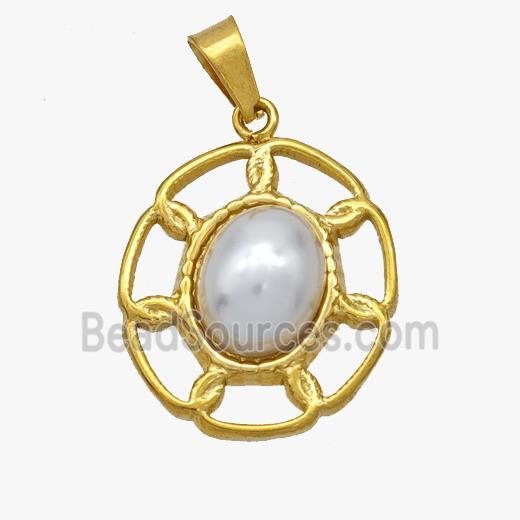 Stainless Steel Pendant pave shell pearlized, Gold Plated