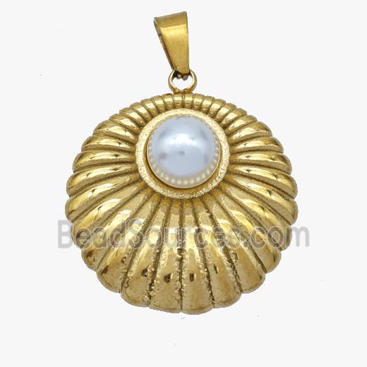 Stainless Steel Pendant pave shell pearlized, Gold Plated