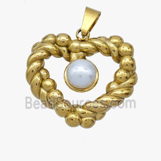 Stainless Steel Pendant pave shell pearlized, Gold Plated