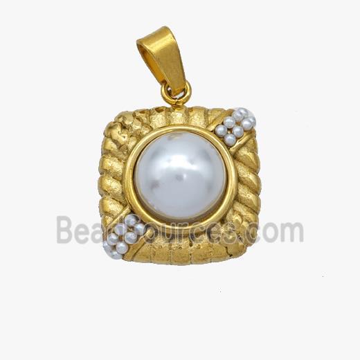 Stainless Steel Pendant pave shell pearlized, Gold Plated