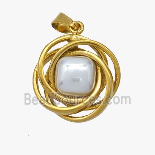 Stainless Steel Pendant pave shell pearlized, Gold Plated