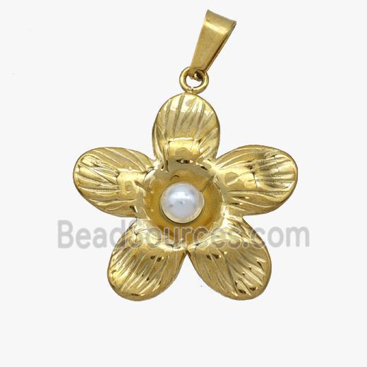 Stainless Steel Pendant pave shell pearlized, Gold Plated