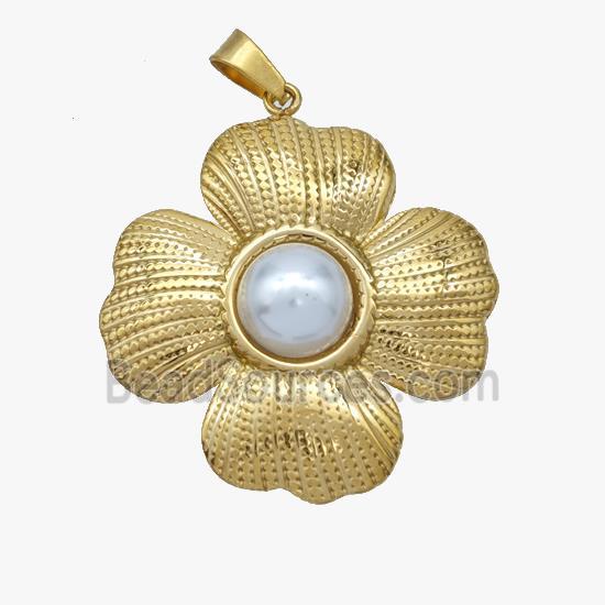 Stainless Steel Pendant pave shell pearlized, Gold Plated