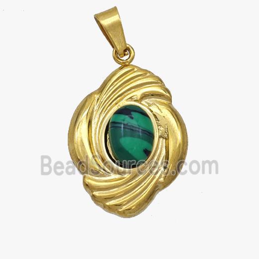 Stainless Steel Pendant pave Turqioise bead, Gold Plated