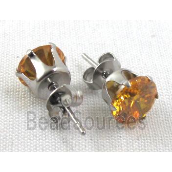 hypoallergenic Stainless steel earring with golden cubic zirconia