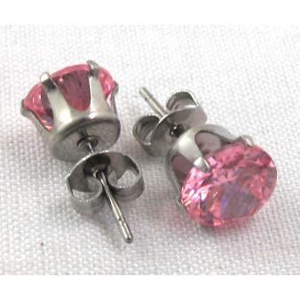 hypoallergenic Stainless steel earring with cubic zirconia, pink