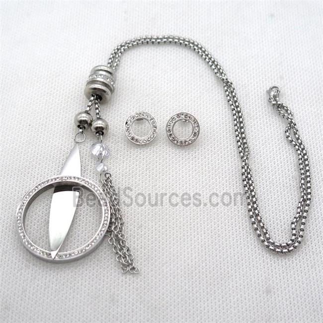 stainless steel necklace and earring, platinum plated