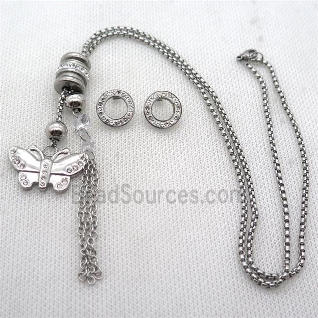 stainless steel Jewelry Sets, butterfly, platinum plated