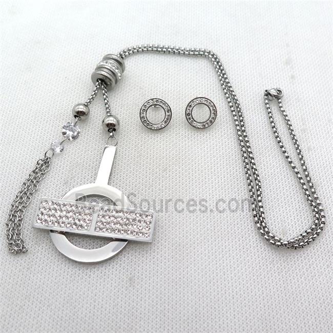 stainless steel necklace and earring, platinum plated