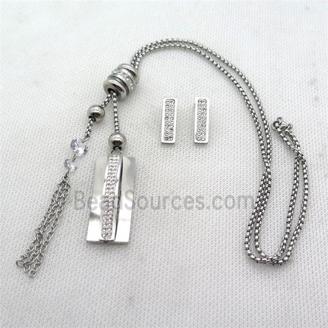 stainless steel necklace and earring, platinum plated