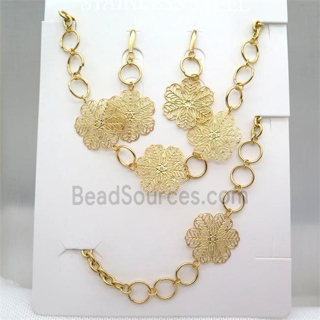 stainless steel necklace and earring, gold plated