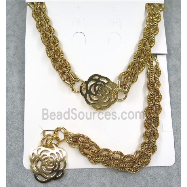 stainless steel necklace and bracelet, gold plated