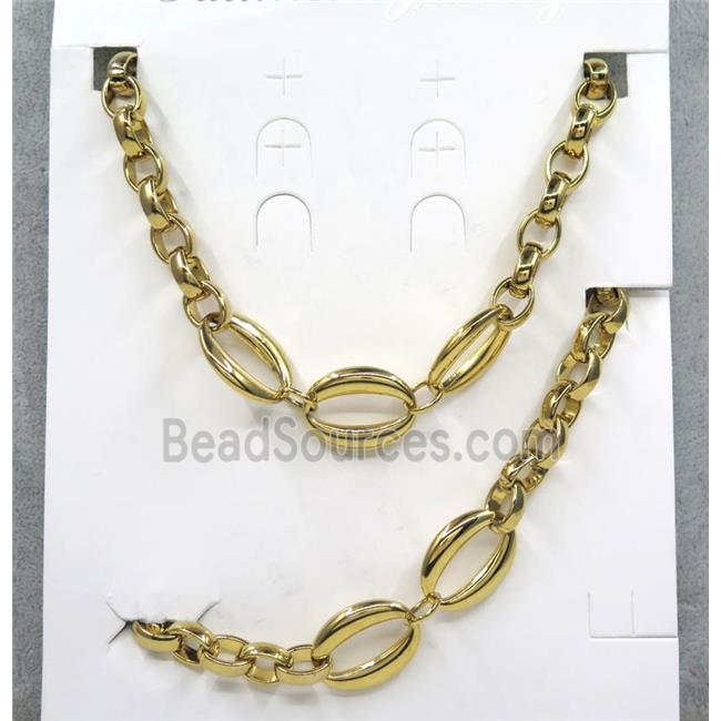 stainless steel necklace and bracelet, gold plated