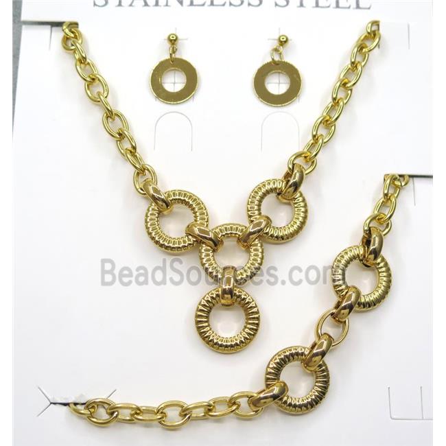 stainless steel necklace and earring studs, gold plated