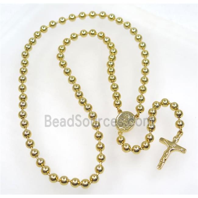 stainless steel necklace with cross, gold plated