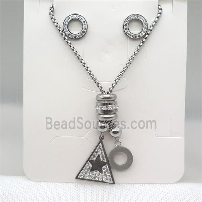 stainless steel necklace and earring, platinum plated