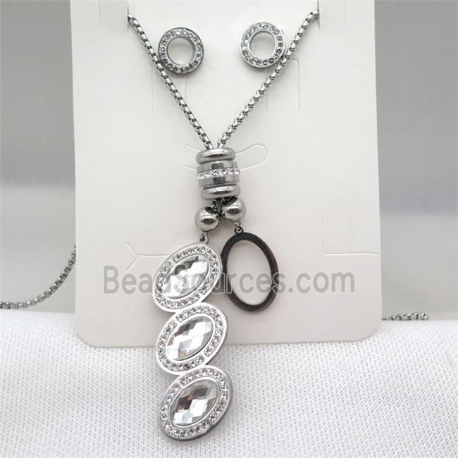 stainless steel necklace and earring, platinum plated