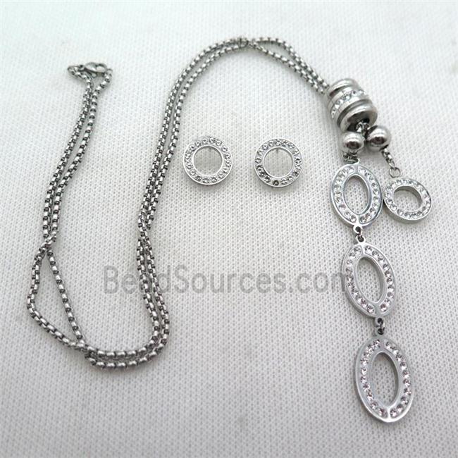 stainless steel necklace and earring, platinum plated