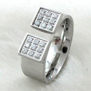 Stainless steel Ring, paved rhinestone