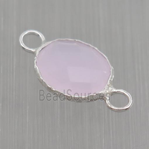 Sterling Silver connector with pink Crystal Glass, oval, platinum plated