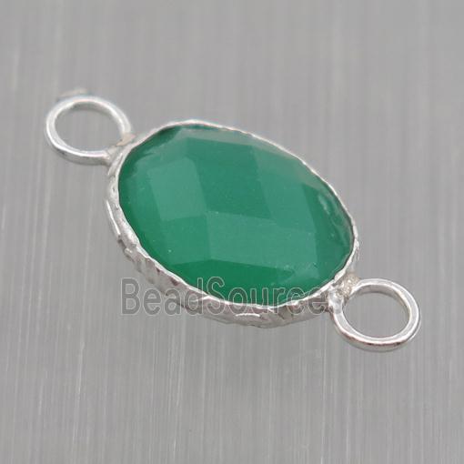 Sterling Silver connector with green Crystal Glass, oval, platinum plated