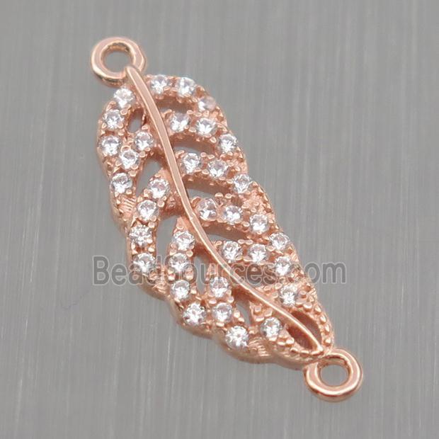 Sterling Silver Leaf connector paved zircon, rose gold