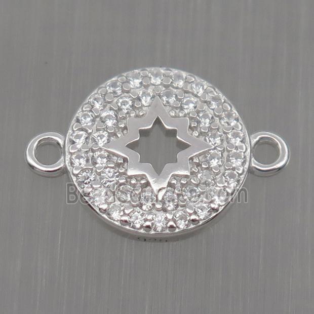 Sterling Silver circle connector paved zircon, platinum plated