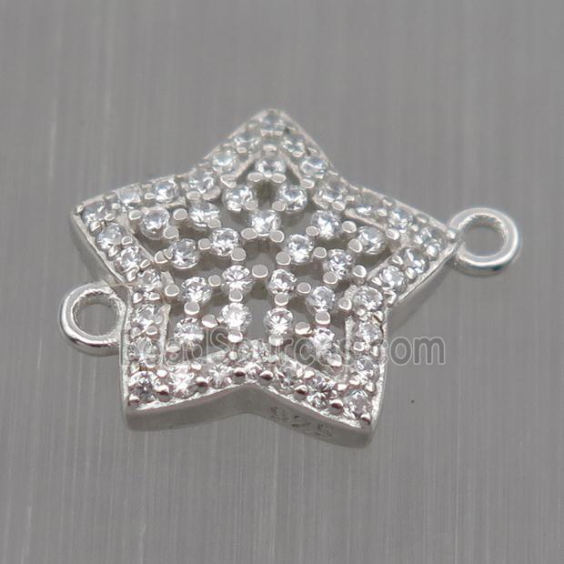 Sterling Silver star connector paved zircon, platinum plated