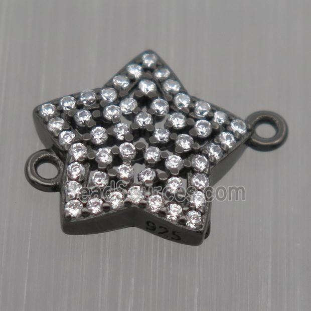 Sterling Silver star connector paved zircon, black plated