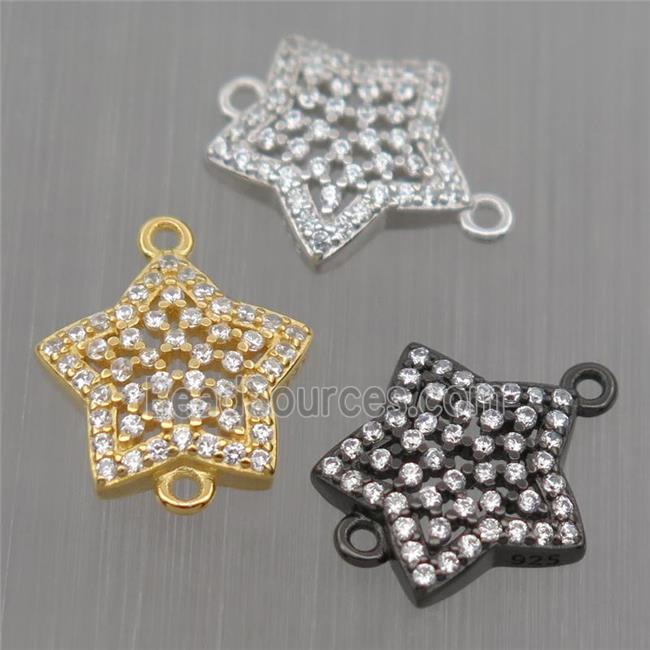 Sterling Silver star connector paved zircon, mixed color