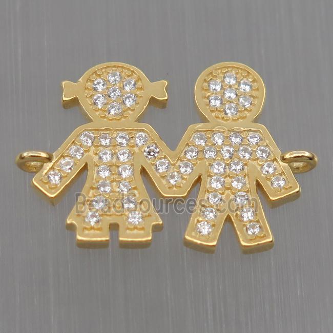 Sterling Silver couple connector paved zircon, gold plated