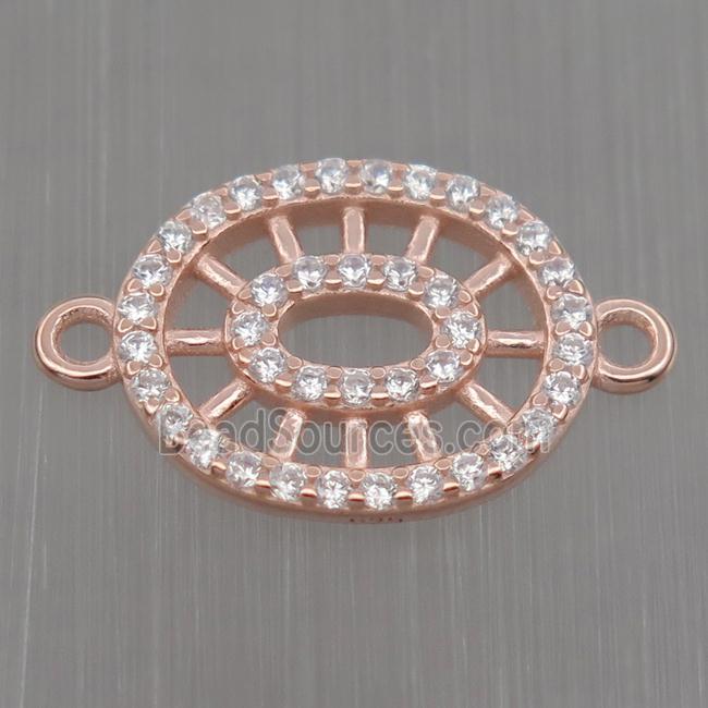 Sterling Silver oval connector paved zircon, rose gold