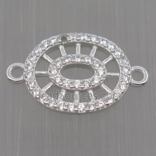 Sterling Silver oval connector paved zircon, platinum plated