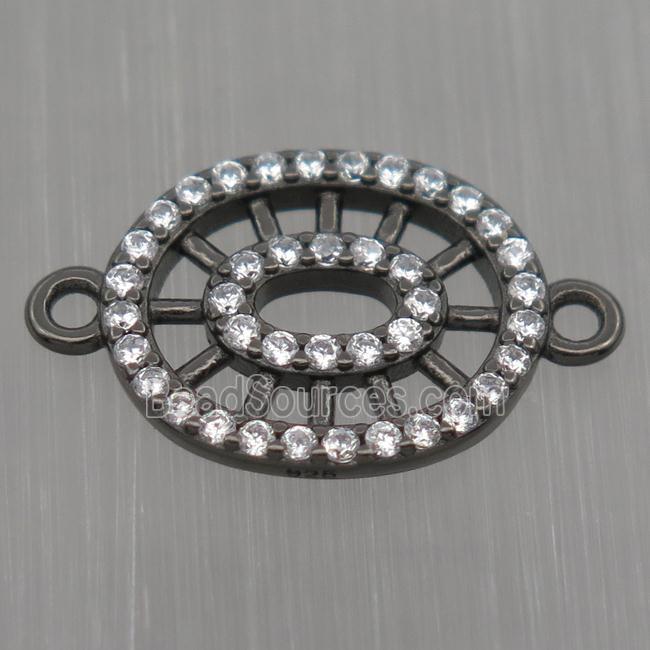 Sterling Silver oval connector paved zircon, black plated