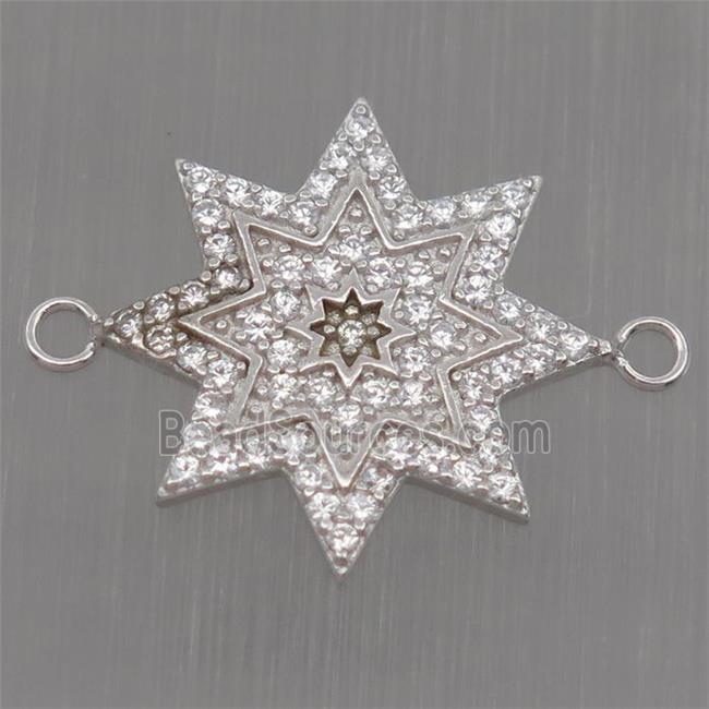 Sterling Silver star connector paved zircon, platinum plated