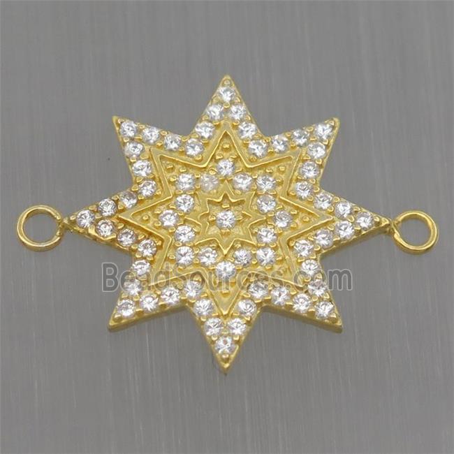 Sterling Silver star connector paved zircon, gold plated