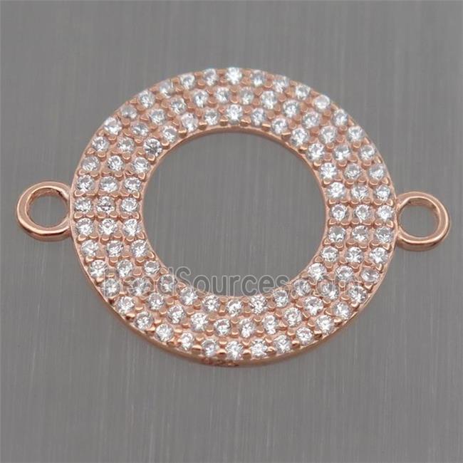 Sterling Silver donut connector paved zircon, rose gold