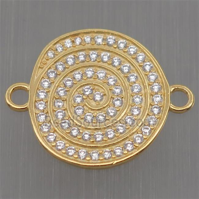 Sterling Silver rebirth connector paved zircon, gold plated