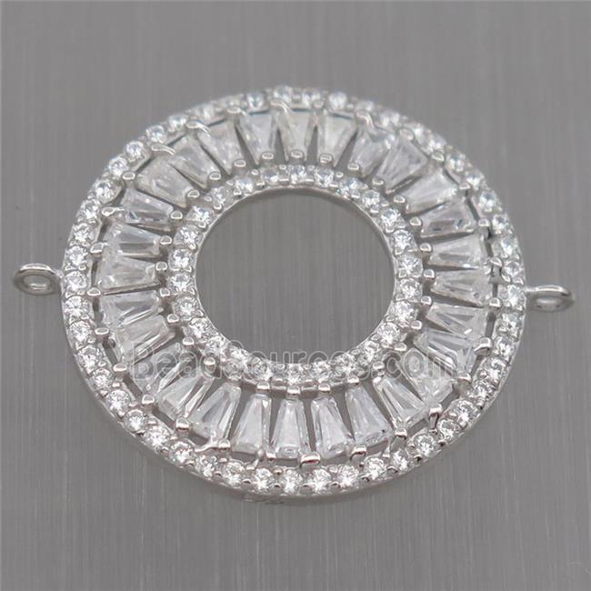 Sterling Silver donut connector paved zircon, platinum plated