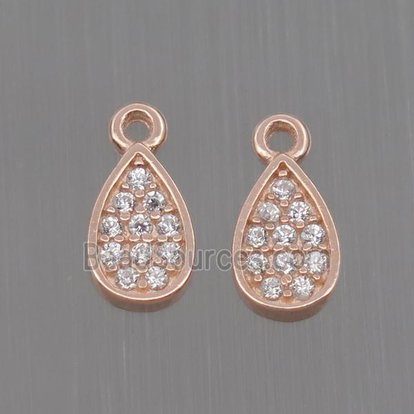 Sterling Silver teardrop pendant paved zircon, rose gold