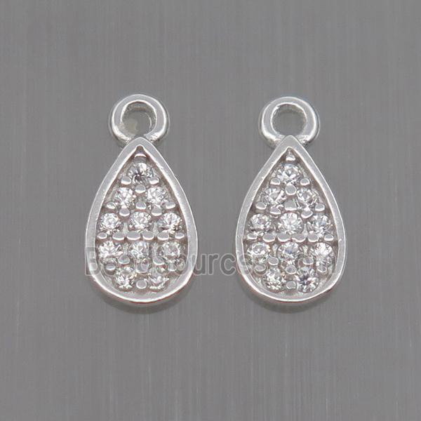 Sterling Silver teardrop pendant paved zircon, platinum plated