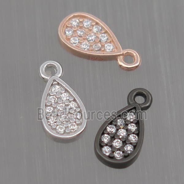 Sterling Silver teardrop pendant paved zircon, mixed color