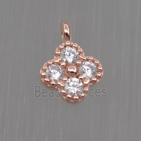 Sterling Silver clover pendant paved zircon, rose gold