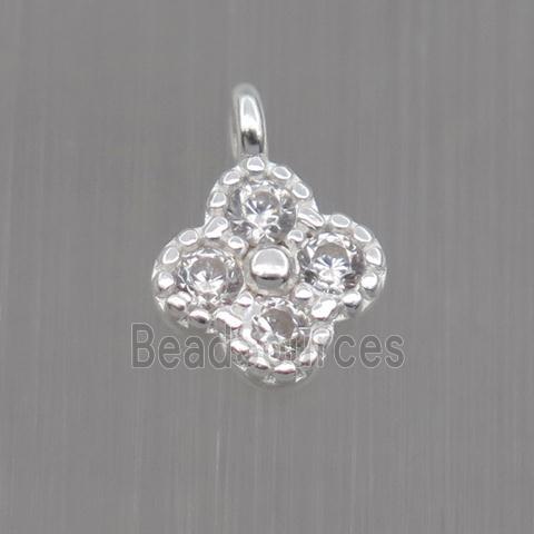 Sterling Silver clover pendant paved zircon, silver plated