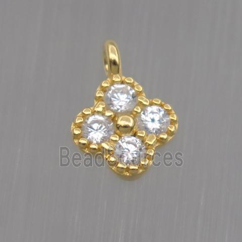 Sterling Silver clover pendant paved zircon, gold plated