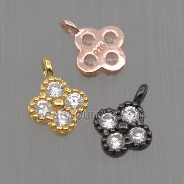 Sterling Silver clover pendant paved zircon, mixed color