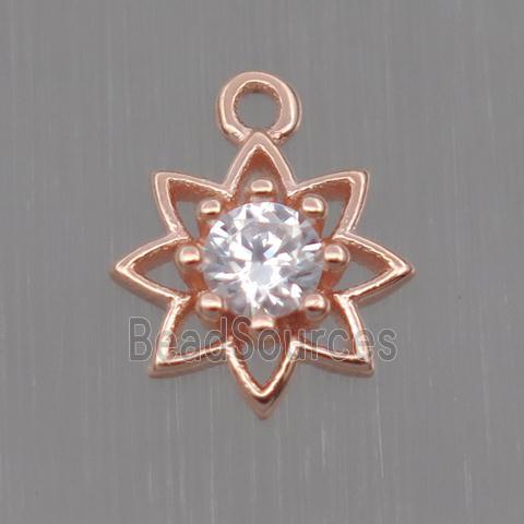 Sterling Silver flower pendant paved zircon, rose gold