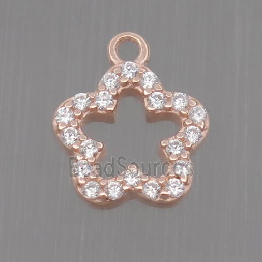 Sterling Silver flower pendant paved zircon, rose gold